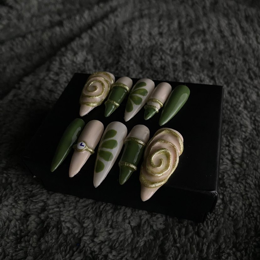 Botanik Sarmal 3D tasarım takma tırnak seti - Görsel 3