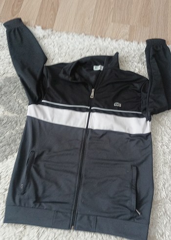 Lacoste Siyah Beyaz Fermuarli Spor Ceket
