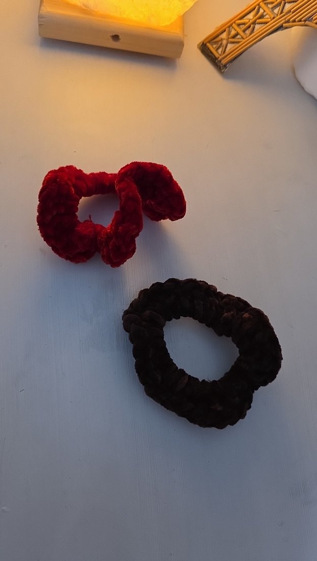 Bordo ve kahve Kadife Lastik Toka Seti - Görsel 2