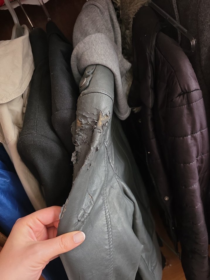 Gri Deri Kadın Ceket Kapüşonlu - Görsel 2