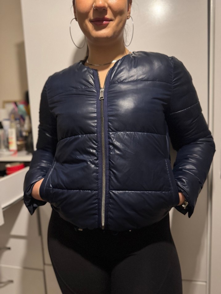 Kadın Parlak Mavi Deri Kısa Mont - Görsel 2