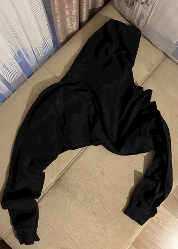 Siyah Kapüşonlu Kadın Sweatshirt - Görsel 3