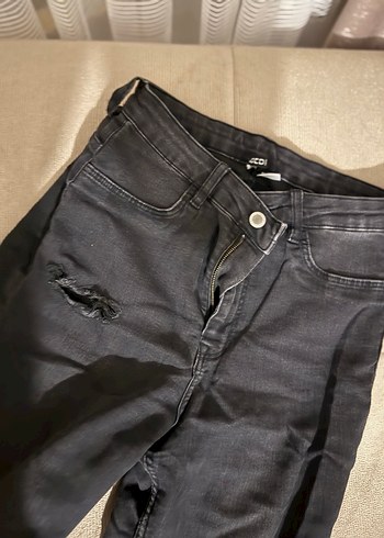 Siyah Fitilli Midi Kadın Kot Pantolon - Görsel 2