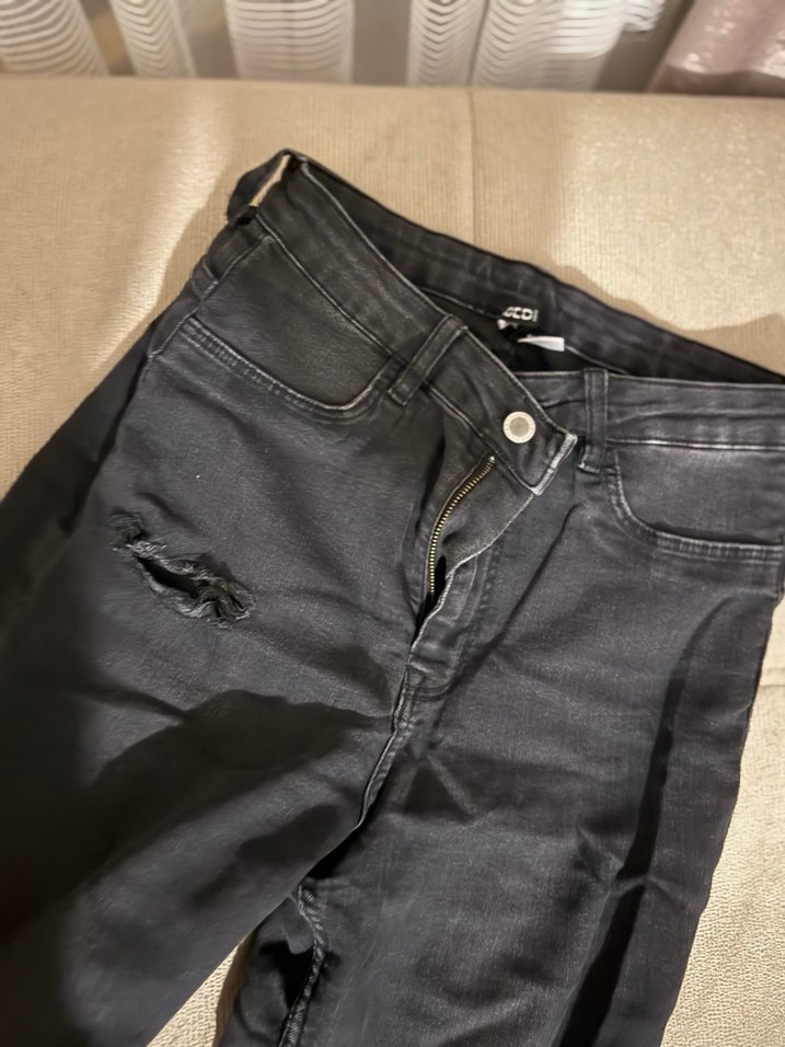 Siyah Fitilli Midi Kadın Kot Pantolon - Görsel 2