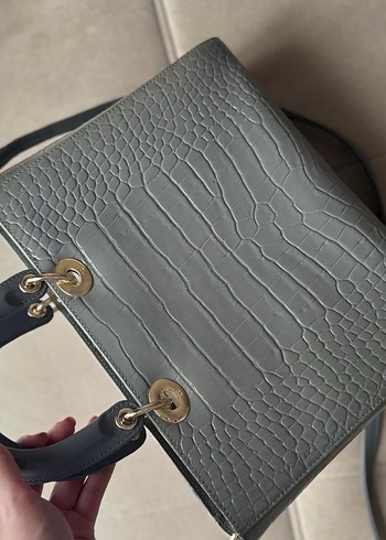 Gri Yılan Desenli Deri Kadın Çanta - Görsel 4