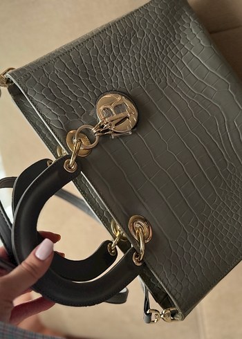 Gri Yılan Desenli Deri Kadın Çanta - Görsel 6