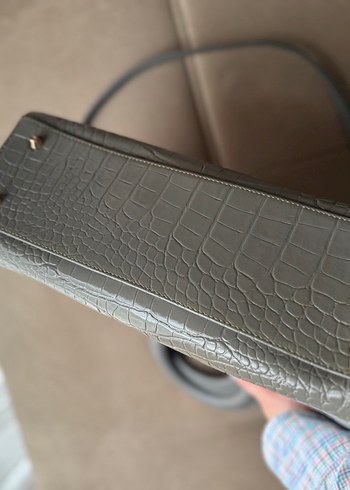 Gri Yılan Desenli Deri Kadın Çanta - Görsel 5