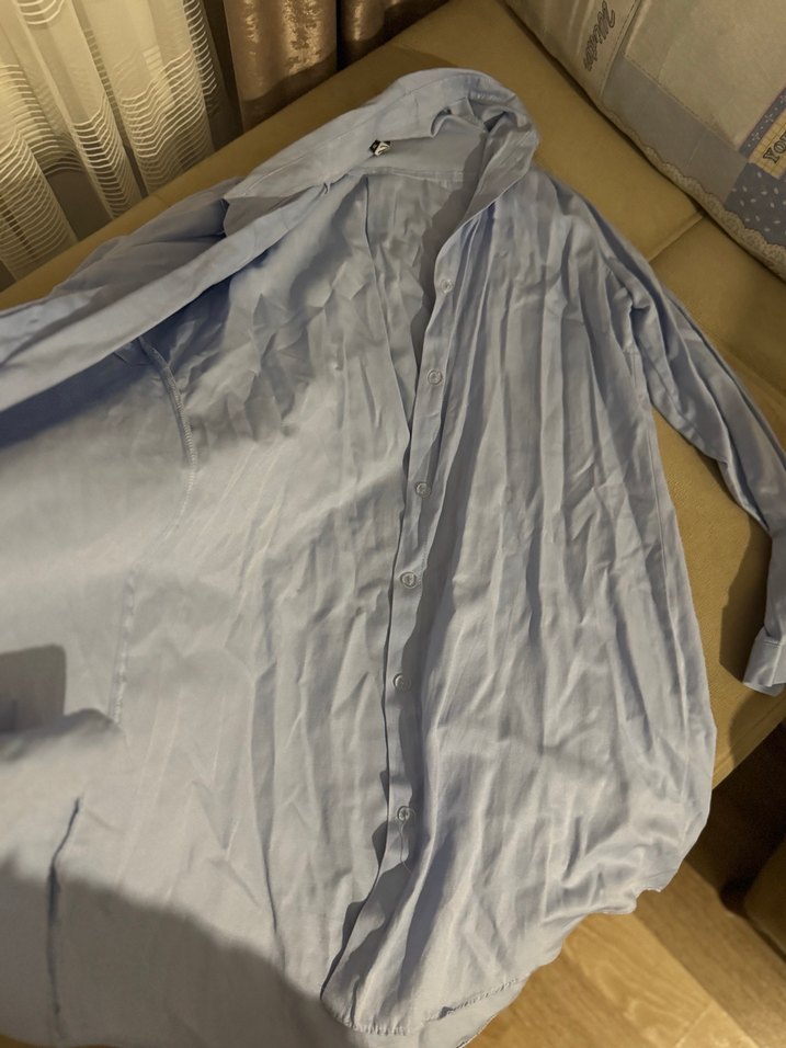 Gri Düğmeli Keten Uzun Kollu Midi Gömlek - Görsel 3