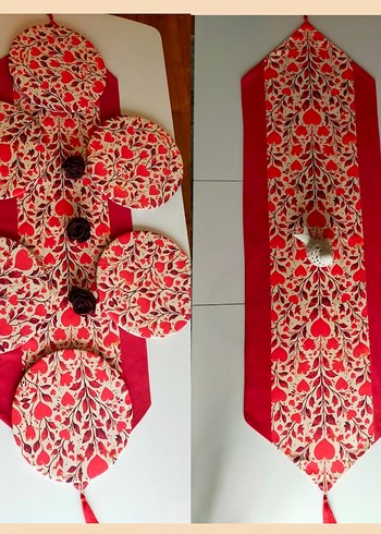 kırmızı kalp desenli sofra takımı