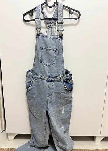 LC Waikiki Gri Batik Desenli Kadın Denim Tulum
