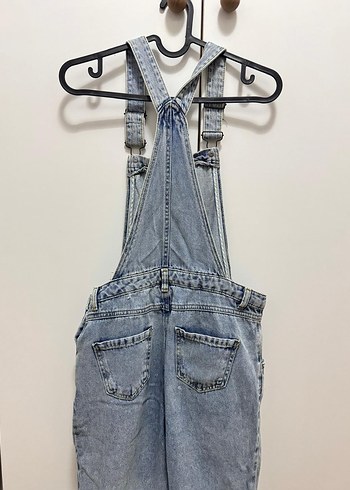 s Beden mavi Renk Gri Batik Desenli Kadın Denim Tulum