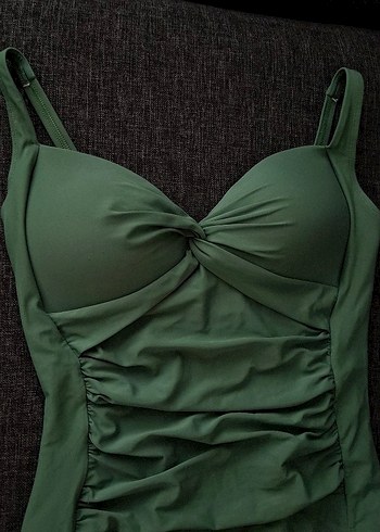 Drapeli Yeşil İnce Askılı Kadın Mayo - Görsel 3