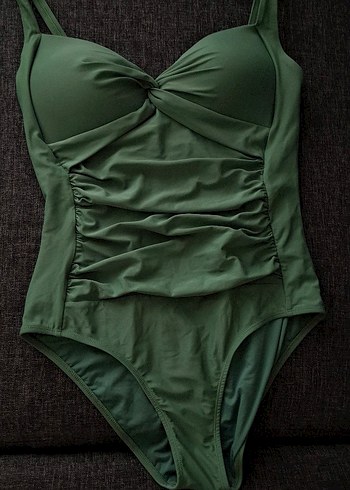 Drapeli Yeşil İnce Askılı Kadın Mayo - Görsel 2