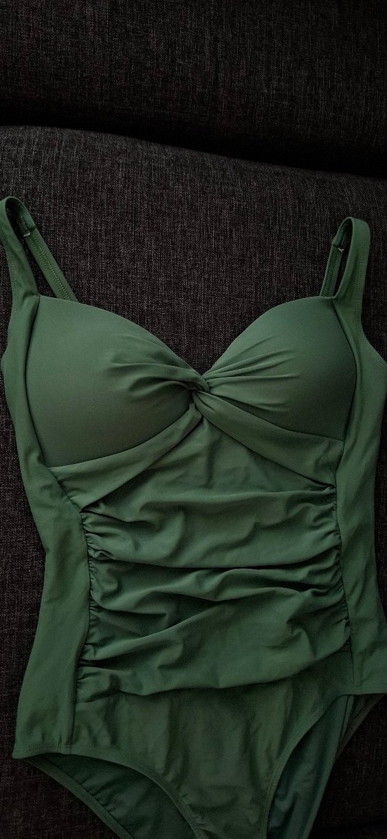 Drapeli Yeşil İnce Askılı Kadın Mayo - Görsel 3