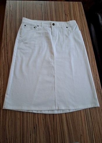 Beyaz Midi Denim Kadın Etek