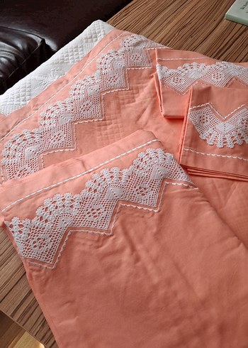 Nakışlı Pudra Pembe Pike Takımı