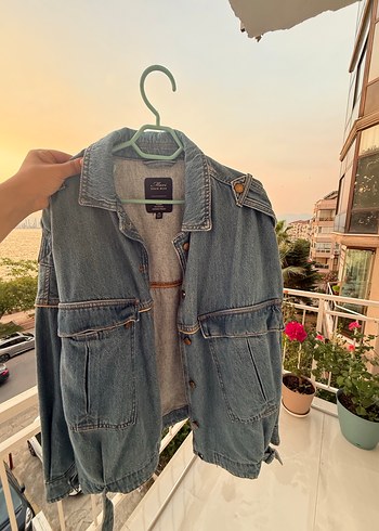 xs Beden mavi Renk Kemer Detaylı Salaş Mavi Denim Ceket