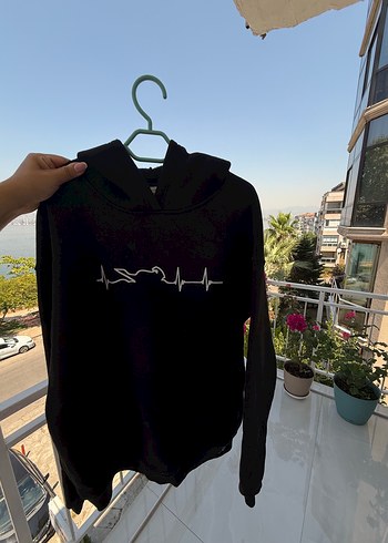 m Beden siyah Renk Siyah Kapüşonlu Baskılı Kadın Sweatshirt