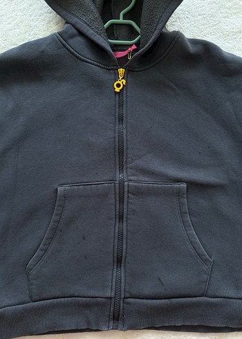 s Beden Gri Kapüşonlu Fermuarlı Sweatshirt