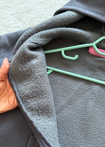 Diğer Gri Kapüşonlu Fermuarlı Sweatshirt