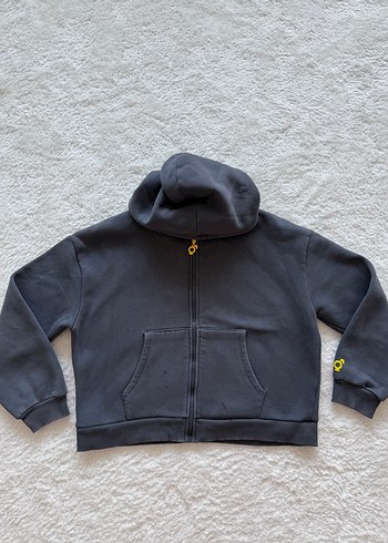 Gri Kapüşonlu Fermuarlı Sweatshirt