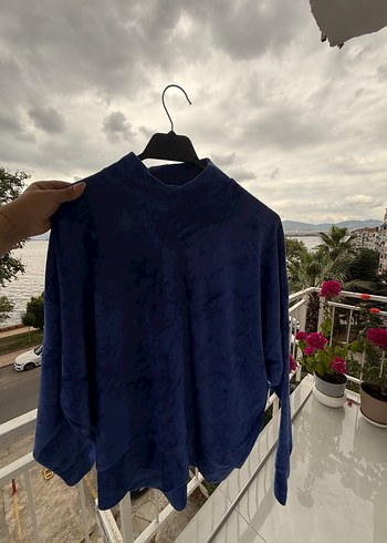 s Beden mavi Renk Kadın Mavi Yüksek Yaka Rahat Sweatshirt