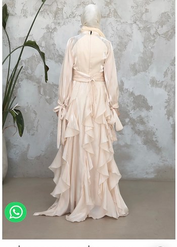 Uzun Ekru Hülya Keser Tesettür Abiye - Görsel 8