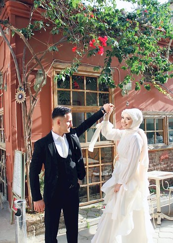 Uzun Ekru Hülya Keser Tesettür Abiye - Görsel 5