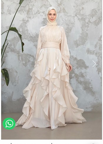 Uzun Ekru Hülya Keser Tesettür Abiye - Görsel 7