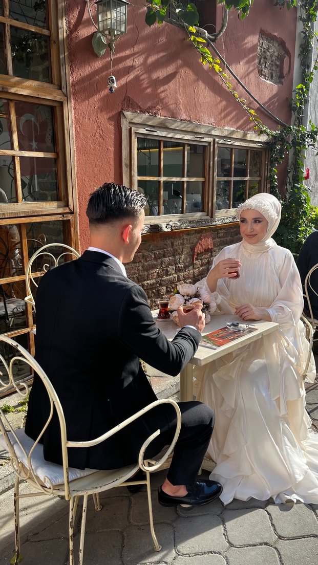 Uzun Ekru Hülya Keser Tesettür Abiye - Görsel 3