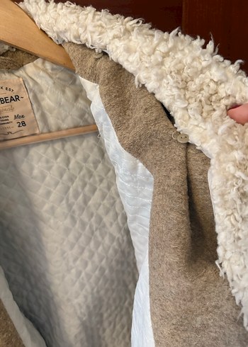 Pull and Bear Pull&Bear Bej Kürklü Kadın Midi Ceket