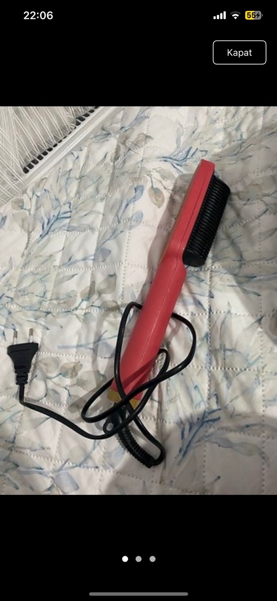 2'si 1 Arada Kırmızı Elektrikli Saç Düzleştirici Tarak - Görsel 2