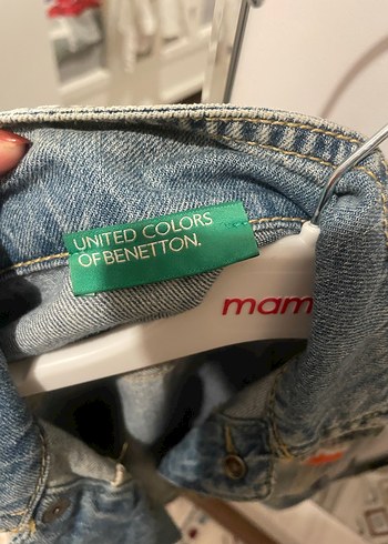 24-36 Ay Beden mavi Renk Benetton Düğmeli Nakışlı Kolsuz Denim Ceket 2 Yaş