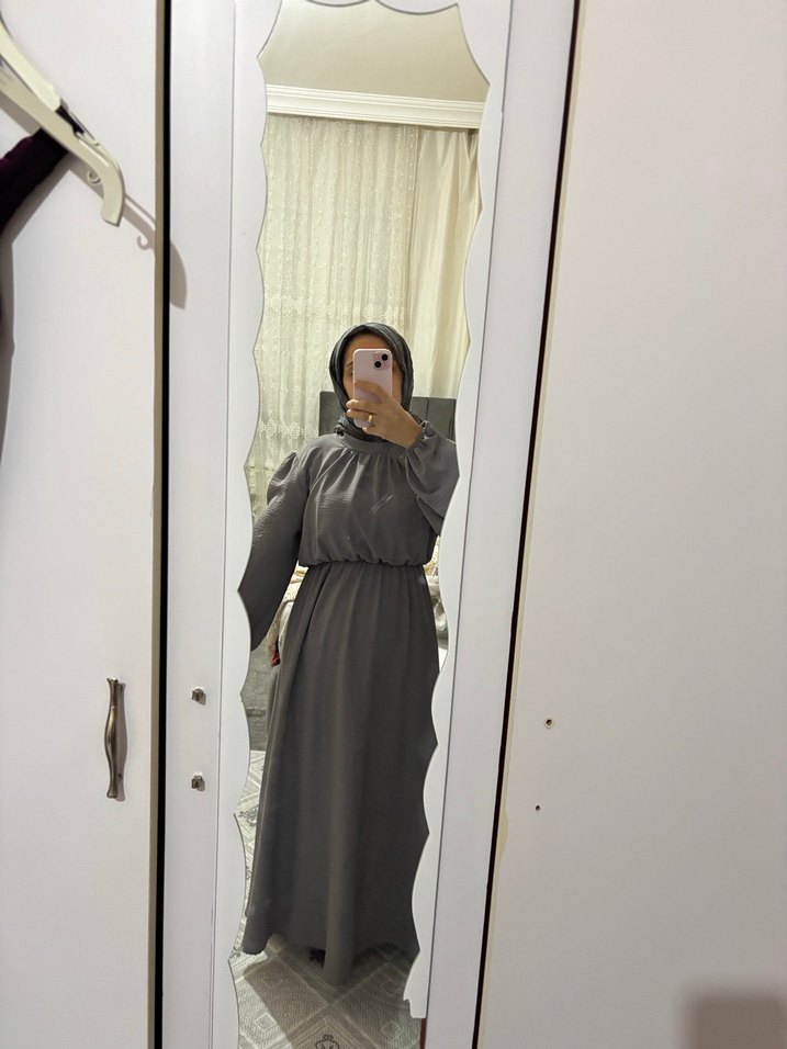 Gri Uzun Salaş Kadın Elbise - Görsel 3