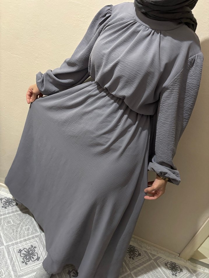 Gri Uzun Salaş Kadın Elbise - Görsel 2