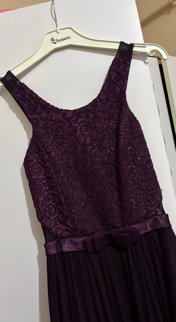 Mor Straplez Uzun Drapeli Gotik Abiye - Görsel 2