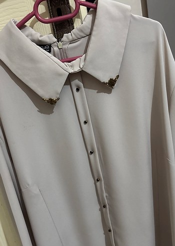 Bej Düğmeli Uzun Kollu Kadın Gömlek - Görsel 2