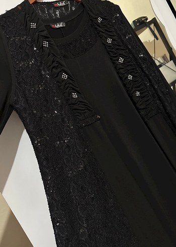 Siyah Dantel Detaylı Uzun Gotik Elbise üzerinde yelek var ek - Görsel 3