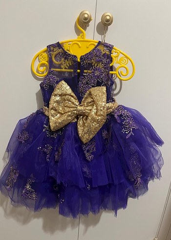 Mor Nakışlı Fırfırlı Kız Çocuk Elbise - Görsel 2