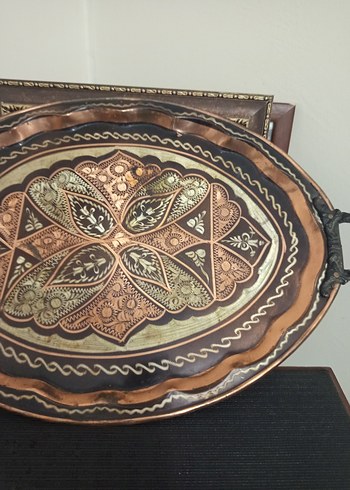 Kahverengi Nakışlı Geleneksel Tepsi - Görsel 2