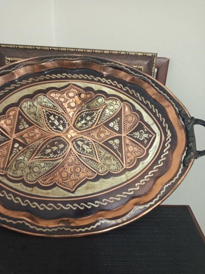 Kahverengi Nakışlı Geleneksel Tepsi - Görsel 2