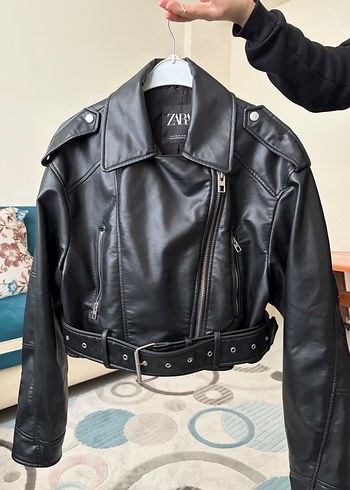 Kadın Siyah Deri Biker Ceket - Görsel 2