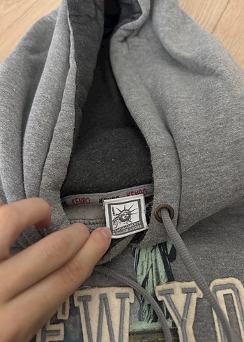 New York laundry Gri Kapüşonlu New York Baskılı Sweatshirt