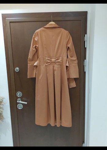 Diğer Bej Uzun Kadın Trençkot Kemerli