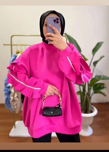 Pembe Mini Fırfırlı Salaş Sweatshirt