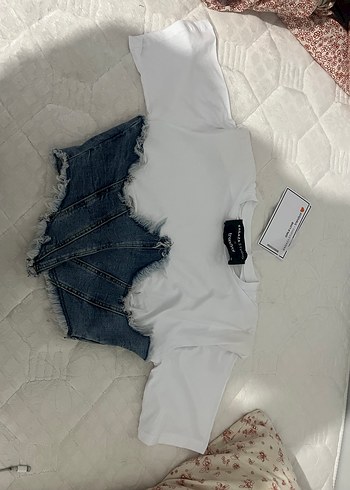 Sagaza Madrid Jean Detaylı Beyaz Crop Top