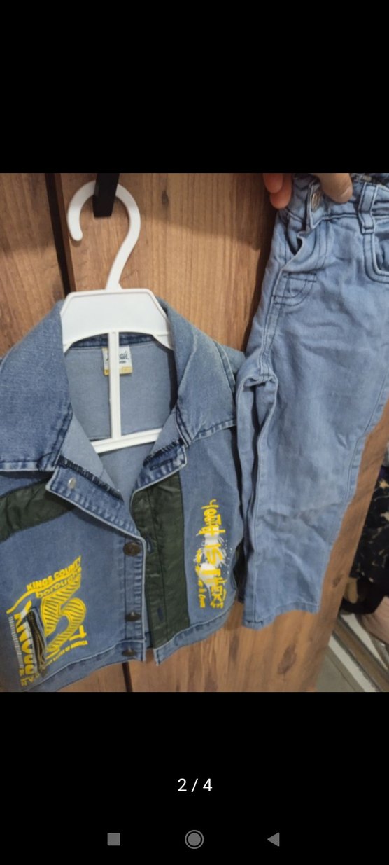 Erkek Bebek Denim Takım Gri Baskılı - Görsel 3