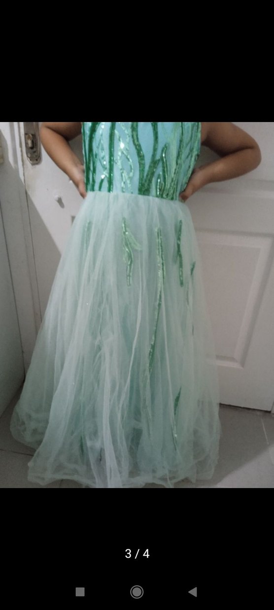 Yeşil Nakışlı Straplez Uzun Abiye Elbise - Görsel 2