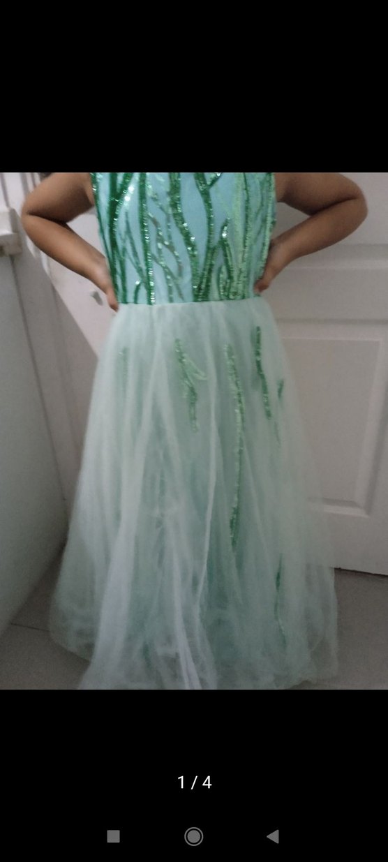 Yeşil Nakışlı Straplez Uzun Abiye Elbise - Görsel 3