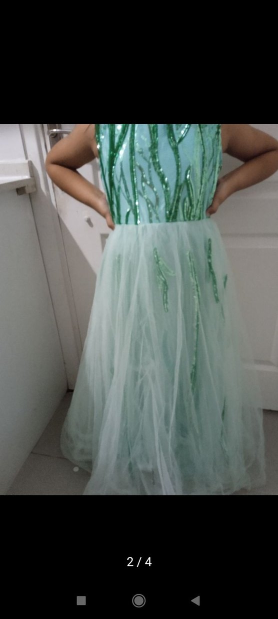 Yeşil Nakışlı Straplez Uzun Abiye Elbise - Görsel 4